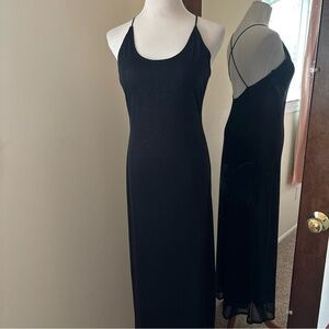 Vintage Y2K Homecoming Prom Dress Maxi Black Sparkle Goth Star 90s Fits Small